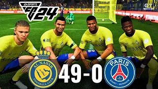 FC 24 Gameplay - Al Nassr 49-0 PSG -Ft, Messi , Ronaldo, Mbappe, Haaland, Neymar, Vinicius JR