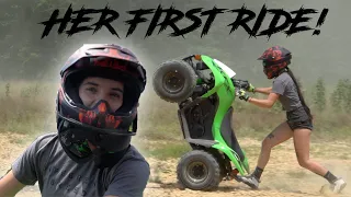 HER first time riding a QUAD! Kawasaki KFX-90!