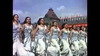 Москва в цвете 1945 года  Всесоюзный парад физкультурников