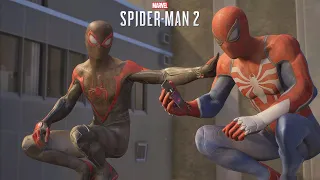 Peter And Miles Helps After Sandman's Attack With The Advanced And Upgraded Suits - Spider-Man 2 PS5