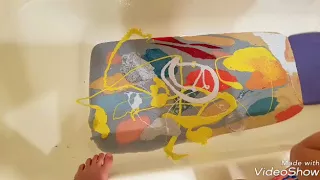 Slime bath challenge (bath half way filled with our huge slime collection )