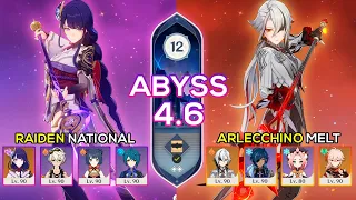 C0 Arlecchino Reverse Melt & C0 Raiden National | Spiral Abyss 4.6 | Genshin Impact