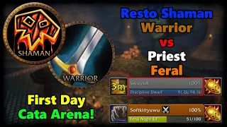 Resto Sham Warrior vs Priest Feral - First Day Cata Arena