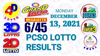 Lotto Result December 13 2021 (Monday), 6/45, 6/55, 3D, 2D | PCSO Lottery draw