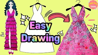 Cách vẽ váy Barbie cho người mới bắt đầu | Dễ dàng vẽ váy búp bê giấy | Búp bê giấy Dress Up