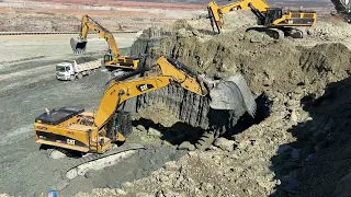 Three Caterpillar 385C Excavators Loading Mercedes & MAN Trucks - Sotiriadis/Labrianidis Mining - 4k