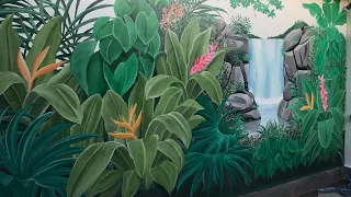 Tropical Jungle Mural. Tropical Forest Mural Tutorial. Painting Tropical. Mural Indonesia