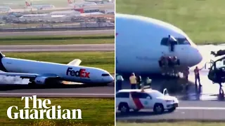 PIlot climbs from window after Boeing cargo plane crash lands at Istanbul airport