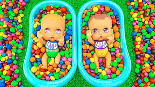 Satisfying Video | 2 Bathtubs Full of Mixing MMs Candy with Color Slime ASMR & Glossy Squish Cutting