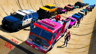 SpiderMan and fire truck Cars Сhallenge Superheroes GTAV !Человек-паук и Пожарный автомобиль