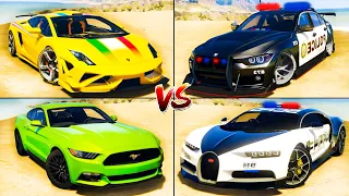 Lamborghini Gallardo vs Police Bugatti Chiron vs Ford Mustang vs BMW - GTA 5 Mods Which car is best?