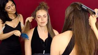 ASMR Straightening Corrina Hair & Courtney ⚡ Extra Tingles