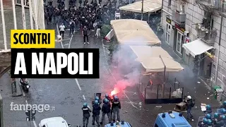Napoli-Eintracht, scontri fra tifosi: sassaiole, lancio di oggetti e auto incendiate