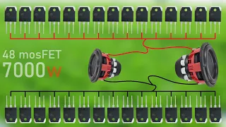 DIY Powerful Ultra Bass Amplifier 48 MosFET 75N75 , 80NF70 , No IC , Simple circuit