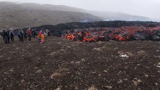 Fagradalsfjall eruption, lava flow. Iceland (4k)