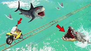 BIGGEST SHARK Attack AND Destroys LOS SANTOS In GTA 5 - Largest Megalodon