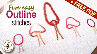 FIVE easy outline stitch choices for hand embroidery | Hand Embroidery flosstube tutorial
