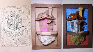 How to make DIY cardboard fairy house and wall painting simultaneously. Complete tutorial video.