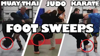 How Different Martial Arts FOOT SWEEP | Judo - Muay Thai - Karate