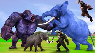 Gorillas vs Elephants in a Battle of Strength Save Cow Cartoon from Gorilla Clash of the Titans
