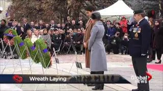 Justin Trudeau and his wife Sophie lay wreath at National War Memorial in Ottawa