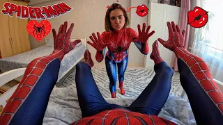 SPIDER-MAN CAN'T GET RID OF THE NEIGHBOR GIRL IN LOVE (Funny Spider-Man-Girl in real life)