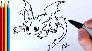 (fast-version) How to Draw Toothless (how to train your dragons) - Step by Step Tutorial For Kids