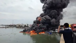 Ship fire: Dramatic footage shows flames engulfing cargo vessel