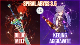 【GI】NEW Spiral Abyss 3.5 - C0 Melt Diluc & C0 Aggravate Keqing Full Star Clear! Ft: Kazuha Nahida!