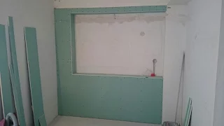 обшивка стены с нишей, монтаж гипсокартона. Plasterboard install.