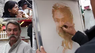 A pastel portrait demonstration pt1 by Svay Teng Denis during Paris music festival