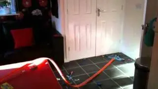 Hot wheels track in the kitchen