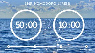 50 Minute Pomodoro Timer 🌊Ocean Wave ASMR 📚3-Hour Study ⏱Pomodoro 50/10, 50 min x 3 sets