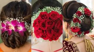 Gorgeous Bridal Flower Bun Hairstyle