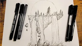 How To Draw a Floating Island and Waterfall