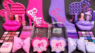 ASMR Barbie Pink vs Purple Slime Mixing Makeup,Parts,Glitter Into Slime.#ASMR#satisfying#slime