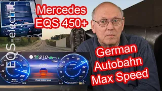 Mercedes EQS 450+ German Autobahn - Max. Speed and Max. Consumption