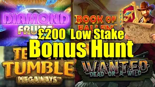 £200 Bonus Hunt Low Stakes, Diamond Fruits, Wanted Dead OA Wild, Crystal Cavern Megaways & Much more