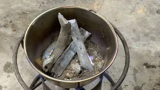 Melting dirty lead pipe into ingots
