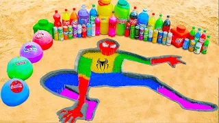 Experiment: How to make Rainbow Spiderman with Orbeez, Fanta, Mtn Dew, Coca-Cola vs Mentos & Sodas