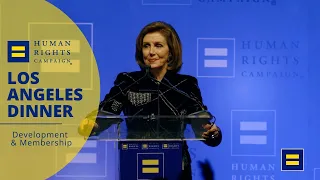 Speaker Emerita Nancy Pelosi speaks at the 2023 HRC Los Angeles Dinner