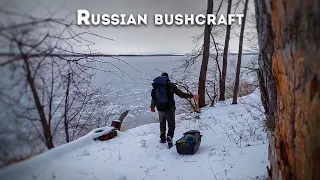 Bushcraft Russia, super shelter bushcraft, solo survival, overnight in the woods