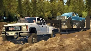 GMC Dually 4x4 Towing Challenge! Hauling Ford F-350, Off-Roading, Mudding! (SpinTires Mods)