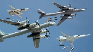 Russian Tu-95ms Strategic Bomber Launched Nuclear Cruise Missile Escorted By Su-35 and Su-30