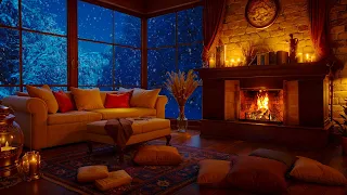 Cozy winter evening by the fireplace | Relax jazz music