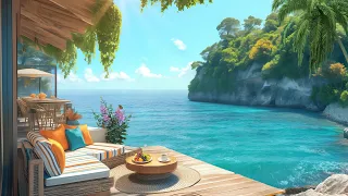 Seaside Smooth Jazz Saxophone | Outdoor Cafe Ambience with Ocean Waves to Boost Your Productivity