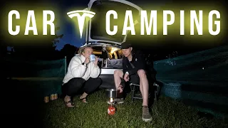 ⛺🚗CAR CAMPING 🚗⛺| Übernachtung 2 Erwachsene👫🏼 und 1 Hund🐕 im Tesla Model Y 🔌