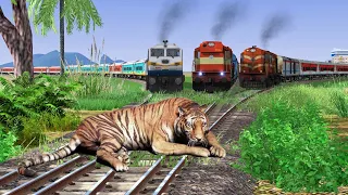 Three Trains vs Tiger | Stops the Train – Train Simulator