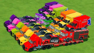 LOAD & TRANSPORT AMBULANCE, POLICE CARS, FIRE TRUCKS WITH POLICE TRUCKS - Farming Simulator 22