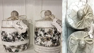 Декор баночек. Декупаж, Винтаж. Кракелюр.  Jar decor. Decoupage, Vintage. Craquelure.